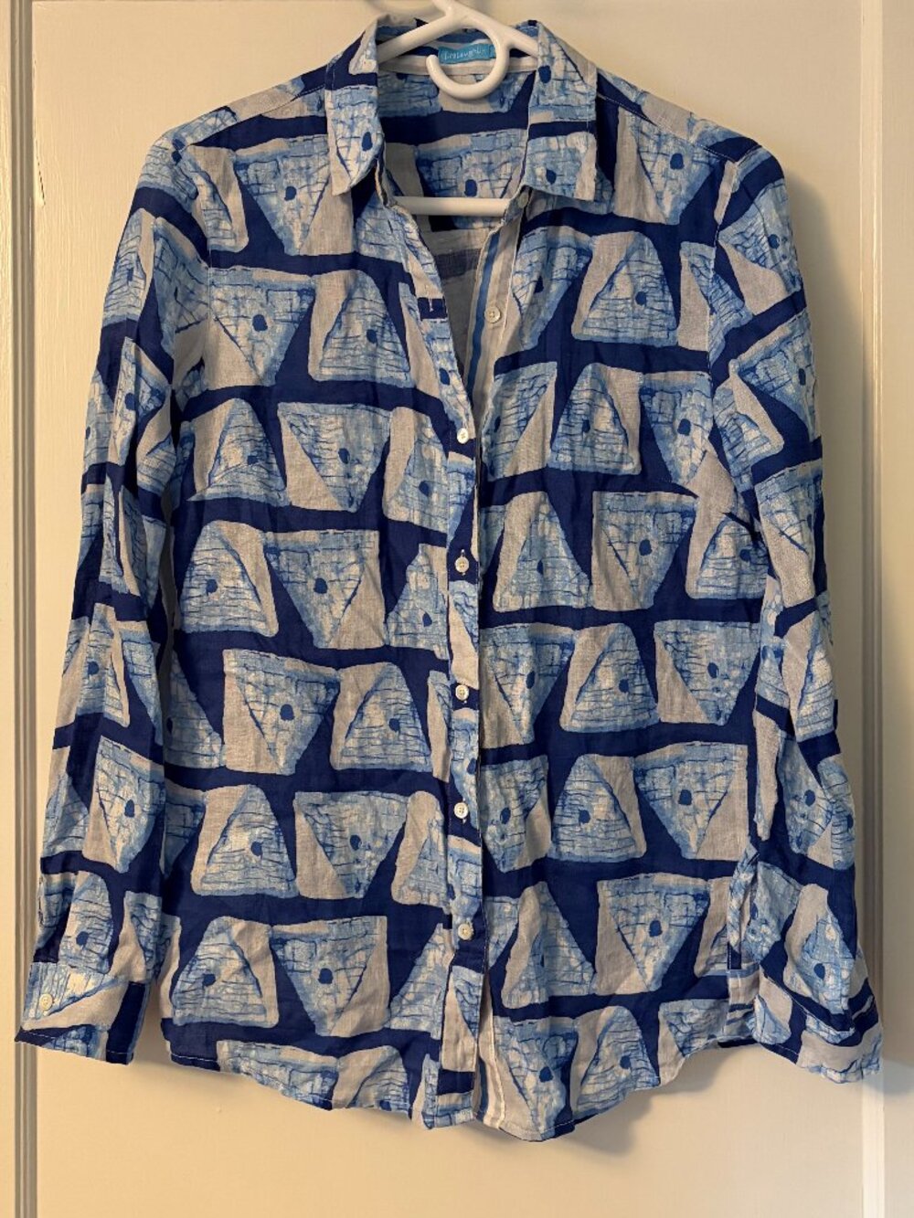 J. McLaughlin sailboat print linen blouse size XS nautical preppy beach summer